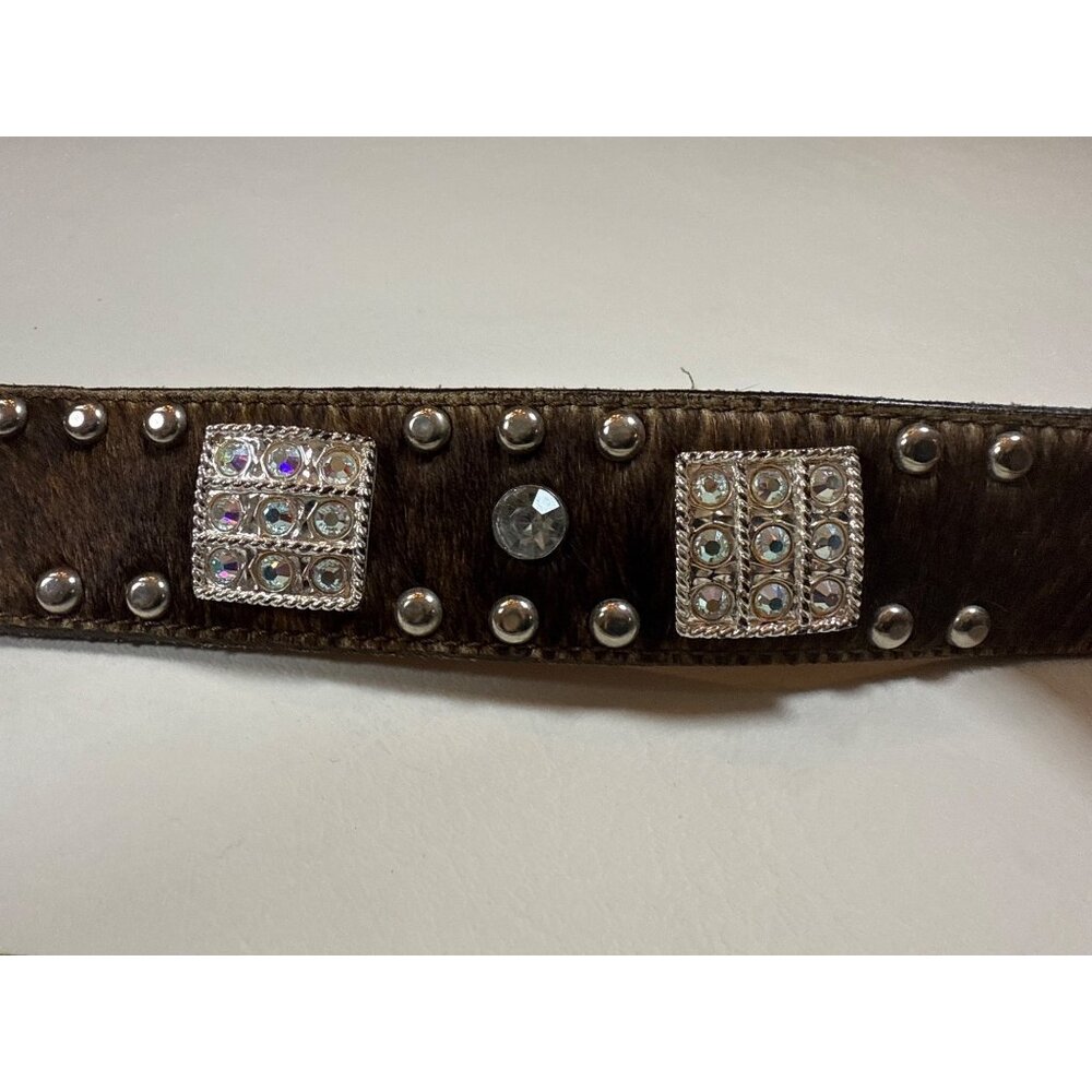 Handcrafted Leather Cowhide Belt Western Style Rhinestones Floral Buckle Design - Picture 8 of 9